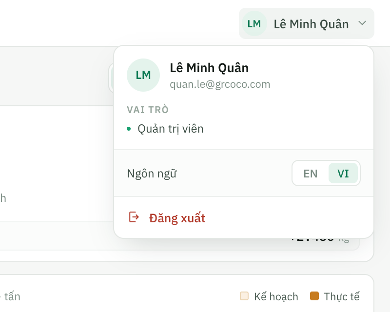 Menu tài khoản