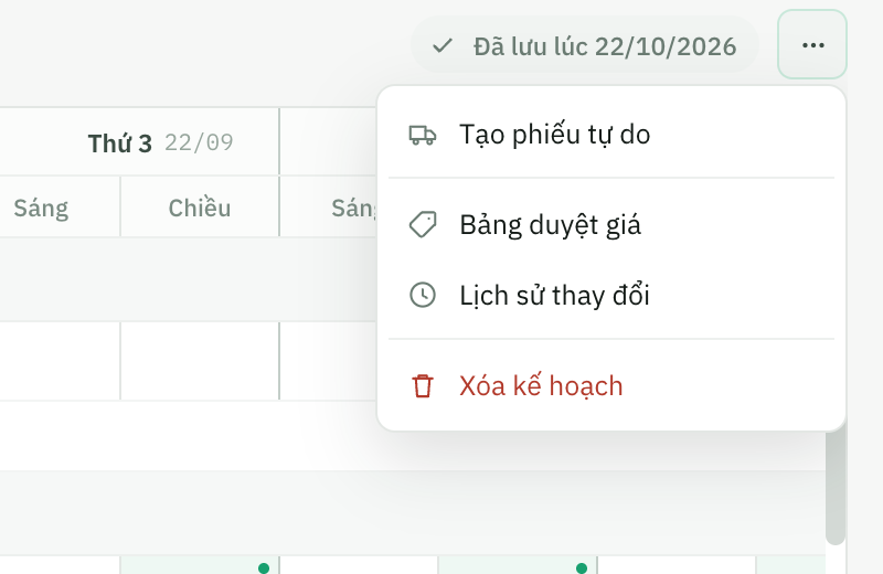 Menu Tác vụ kế hoạch