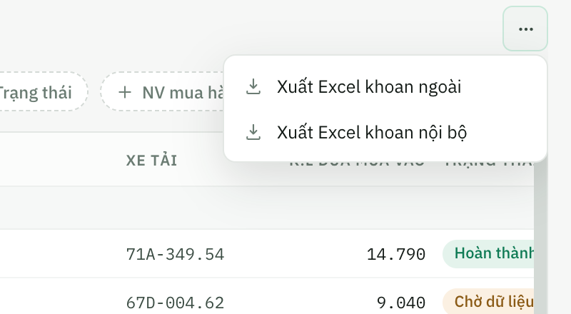 Menu xuất Excel