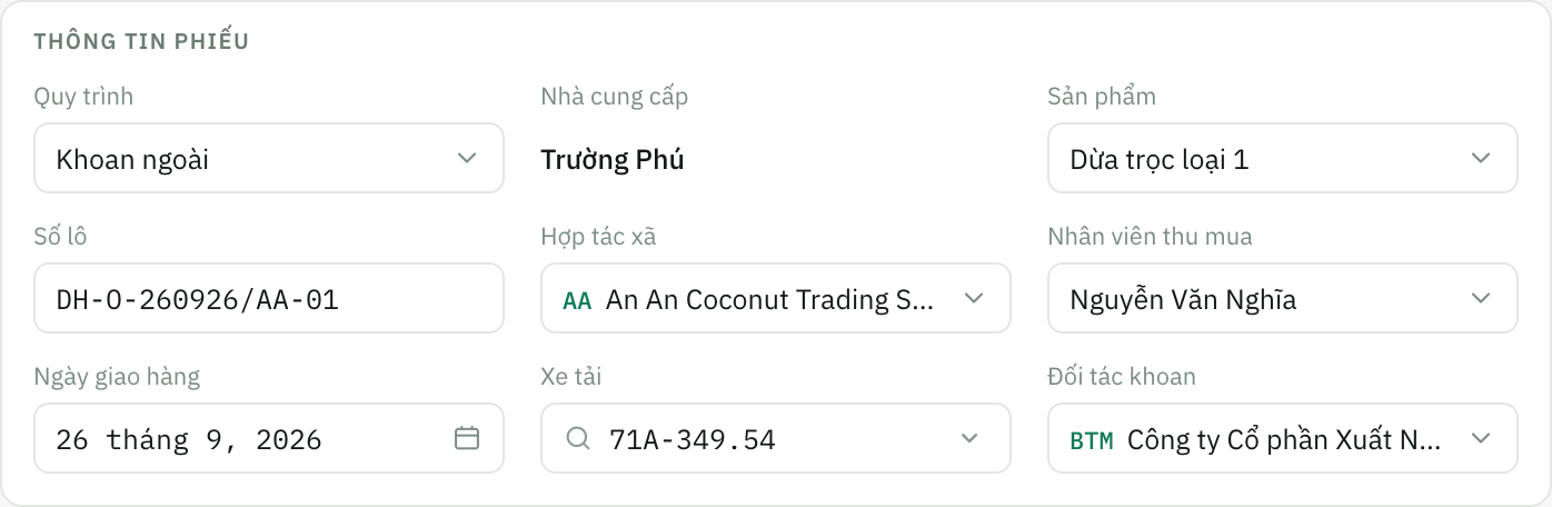 Phần Thông tin phiếu